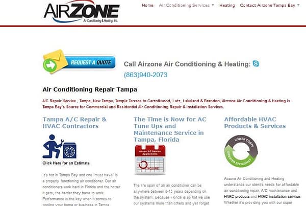 airzone ac and heating Tampa Florida web design